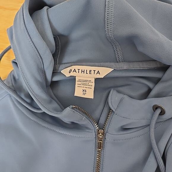 Athleta Womens‎ Venice Moto Hoodie Jacket Size XS Cottage Blue Pleated 1/4 Zip - Picture 3 of 10